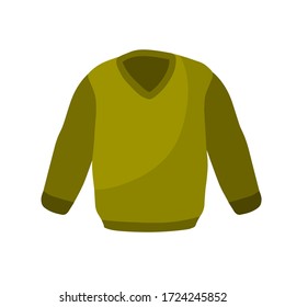 Sweater. Green Warm clothing. Sweatshirt with handles.
