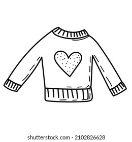 sweater with heart doodle design, icon, vector