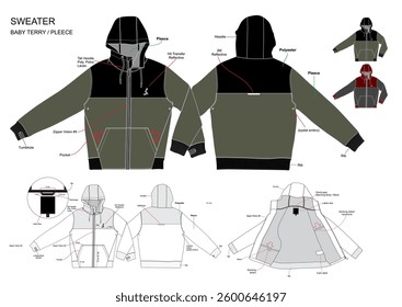 SWEATER HOODIE COMBINATION FABRIC WITH COMBO COLOR AND DETAIL DESCRIPTION