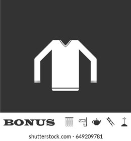 Sweater icon flat. White pictogram on black background. Vector illustration symbol and bonus icons