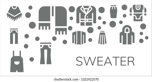 sweater icon set. 11 filled sweater icons.  Collection Of - Poncho, Scarf, Jeans, Cardigan, Overall, Skirt, Coat, Hoodie, Tunic