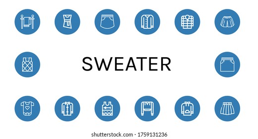 conjunto de iconos de suéter. Colección de ropa, blusa, falda, cardigan, anorak, ropa de bebé, abrigo, singlet, sudadera, suéter iconos