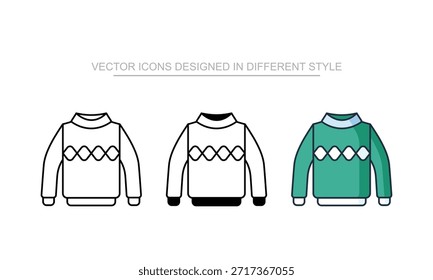 Iconos del suéter fijados en diverso estilo con el fondo blanco