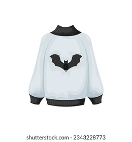 Sweater. The jacket is gray with the image of a bat. A pullover for Halloween. Gray sweatshirt with a bat. Vector illustration isolated on a white background.