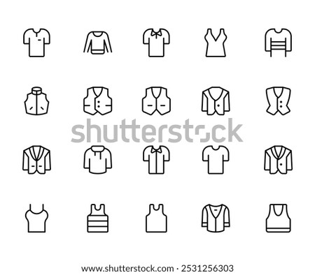 Sweater, Jacket, Winter Coat, Sweatshirt, Clothes, Fashion related icon editable Stroke line icons and Suitable for Web Page, Mobile App, UI, UX design.