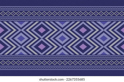 Sweater knitting pattern, Vector ethnic embroidery oriental background, Knitted retro jacquard style, Purple pattern square native, Design for textile, fabric, carpet, rug, fibres