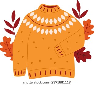 Suéter Con Ilustración Del Vector De Hojas