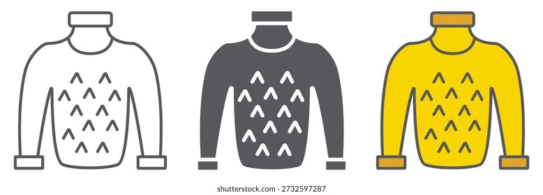 Icono de línea de suéter, ropa y abrigo, signo de puente, gráficos de Vector, un patrón lineal sobre un fondo blanco, eps 10.