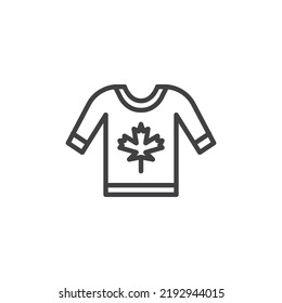 Sweater With Maple Leaf Line Icon. Linear Style Sign For Mobile Concept And Web Design. Sweater Outline Vector Icon. Symbol, Logo Illustration. Vector Graphics