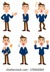 Sweater men, six types of facial expressions and gestures