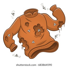 Sweater With Moth Holes. Cartoon Pest Series. 