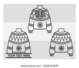 Sweater Outline, Ugly Sweater, Winter, Holiday, Sweater outline, Sweater Vector, Illustration, Monogram