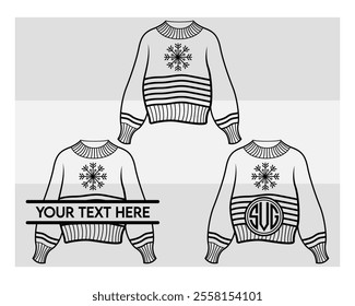 Sweater Outline, Ugly Sweater, Winter, Holiday, Sweater outline, Sweater Vector, Illustration, Monogram