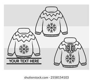 Sweater Outline, Ugly Sweater, Winter, Holiday, Sweater outline, Sweater Vector, Illustration, Monogram