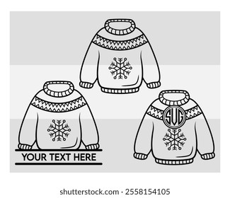 Sweater Outline, Ugly Sweater, Winter, Holiday, Sweater outline, Sweater Vector, Illustration, Monogram