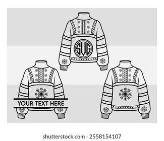 Sweater Outline, Ugly Sweater, Winter, Holiday, Sweater outline, Sweater Vector, Illustration, Monogram