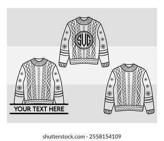 Sweater Outline, Ugly Sweater, Winter, Holiday, Sweater outline, Sweater Vector, Illustration, Monogram