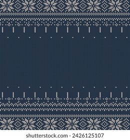 Sweater pattern, A knitted seamless texture dark blue with copyspace in center. dark Blue and white sweater pattern vector design. Vector illustration