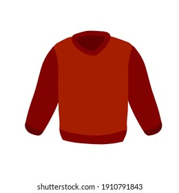 Sweater. Red Warm clothing. Sweatshirt with handles. Cartoon flat illustration isolated on white background