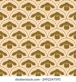 Sweater scallop seamless pattern. Autumn outfit arch repeat background. Winter clothes retro endless design. Vector hand drawn illustration.