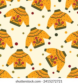 Sweater seamless pattern. Knitted pullover background. Endless pattern can be used for ceramic tile, wallpaper, linoleum, textile, web page background
