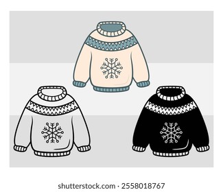 Sweater silhouette, Ugly Sweater, Winter, Holiday, Sweater outline, Sweater Vector, Illustration,