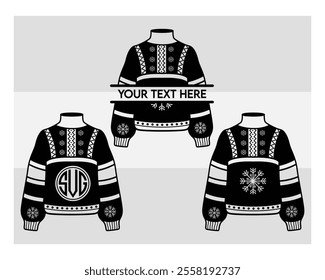 Sweater silhouette, Ugly Sweater, Winter, Holiday, Sweater outline, Sweater Vector, Illustration,