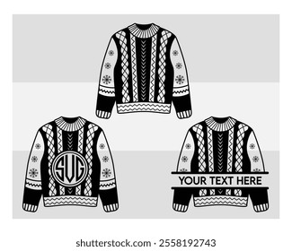 Sweater silhouette, Ugly Sweater, Winter, Holiday, Sweater outline, Sweater Vector, Illustration,