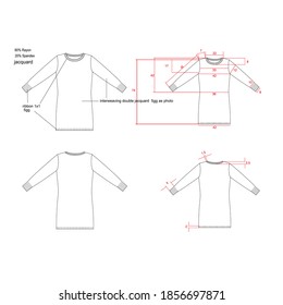 Sweater sketch. Fashion technical drawing. Jacquard  design - Vector.