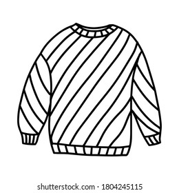 Sweater with a striped pattern. Warm, winter and autumn clothing. Design for postcards, packages and printing. Hand drawn vector illustration in Doodle style