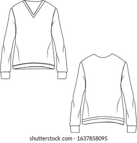 sweater technical drawing. front and back vector.