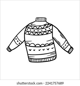 Sweater. Warm winter clothes. Vector illustration in sketch style. Knitted sweater.