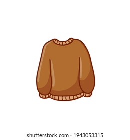 Sweater. Warm woolen pullover. Winter clothing. Brown Outline cartoon illustration