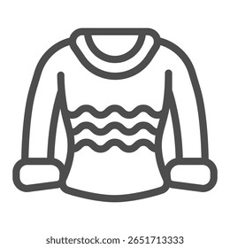 Sweater with waves and sleeves line icon, autumn clothing concept. Vector graphics. Warm sweater, clothes sign on white background, outline style icon for mobile or web design