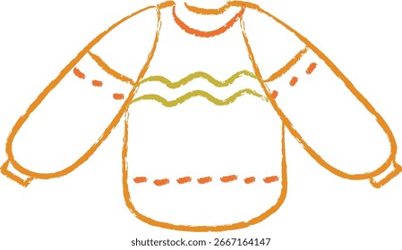 A sweater with wavy and dotted patterns in a hand-drawn style. The illustration depicts a warm garment outlined with textured lines. Cartoon vector illustration.
