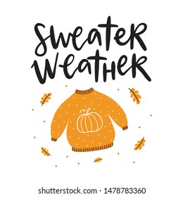 Sweater weather. Autumn hand drawn lettering.