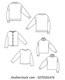 sweaters technical sketch set front and back views