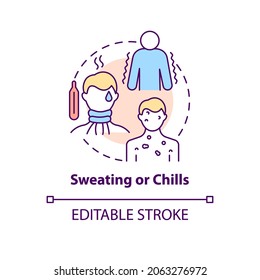 Sweating and chills concept icon. Pneumonia symptom abstract idea thin line illustration. High fever. Coldness and shivering. Cold sweats. Vector isolated outline color drawing. Editable stroke