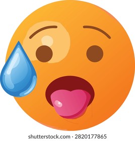 Sweating emoji icon with wide open mouth and pink tongue expression exertion illustration communication reaction internet character