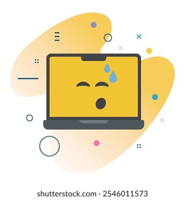 Suando a expressão facial na tela do laptop - Design de ilustração de tecnologia para mídia digital | design de ícone Suando Emoji Laptop