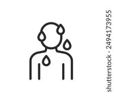 Sweating, linear style icon. Person sweating, drops of sweat on body. Editable stroke width