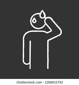 Sweating man chalk icon. Cold sweat. Worrying and nervous person. Anxiety and stress. Panic. Physiological stress symptoms. Isolated vector chalkboard illustration