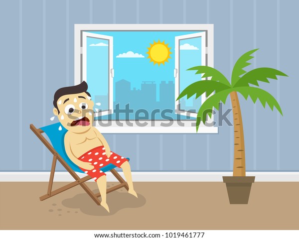 Sweating Man Sitting On His Beach Stock Vector Royalty Free 1019461777