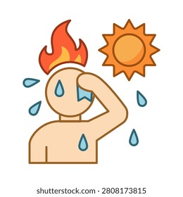 Sweating Person Under Hot Sun Vector Illustration Feverish Man Suffering From Heatwave and Sunstroke Symptoms Concept