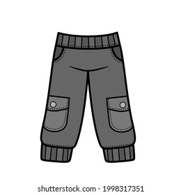 Pantalones de sudoración con variación de color de los bolsillos de los parches para la página de color aislada en fondo blanco