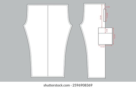 Sweatpants Clothing Sewing Pattern vector illustration with pocket measurements details
