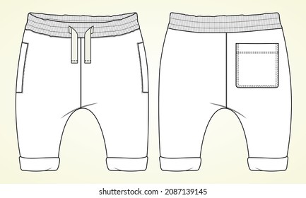 Pantalón de dibujo plano de moda Modelo de ilustración vectorial para niños. Diseño de ropa de ropa de ropa de ropa de maquillaje Cad.