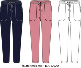 Sweatpants fashion flat sketches. Apparel template