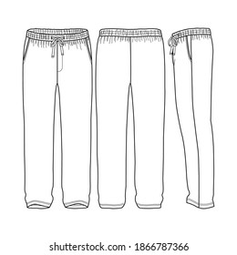 Sweatpants Fashion Flat Sketches. Apparel Template