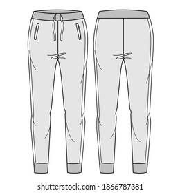 Sweatpants fashion flat sketches. Apparel template